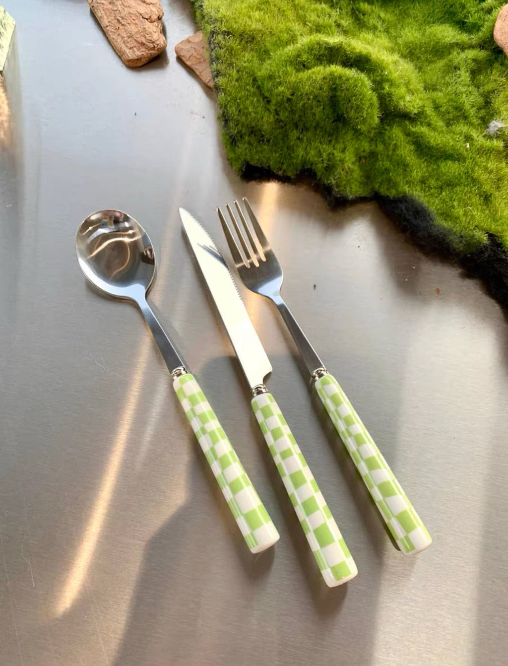 EarthTone Checkered Flatware