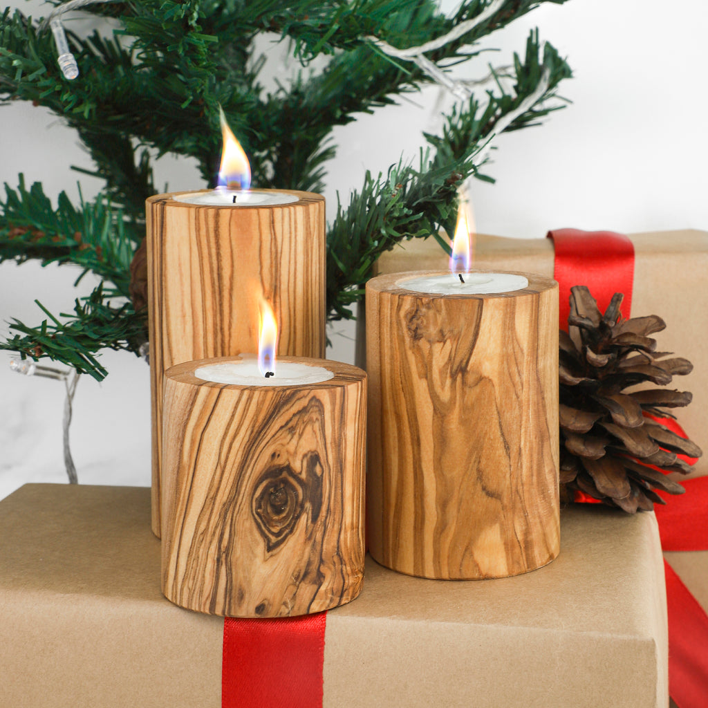 Olive Wood Candle Holders