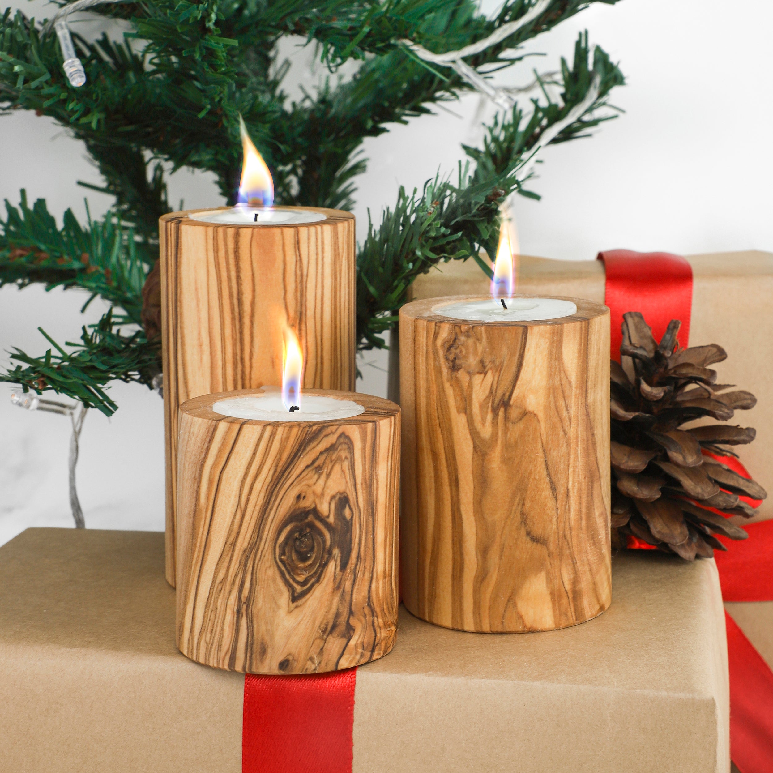 Olive Wood Candle Holders
