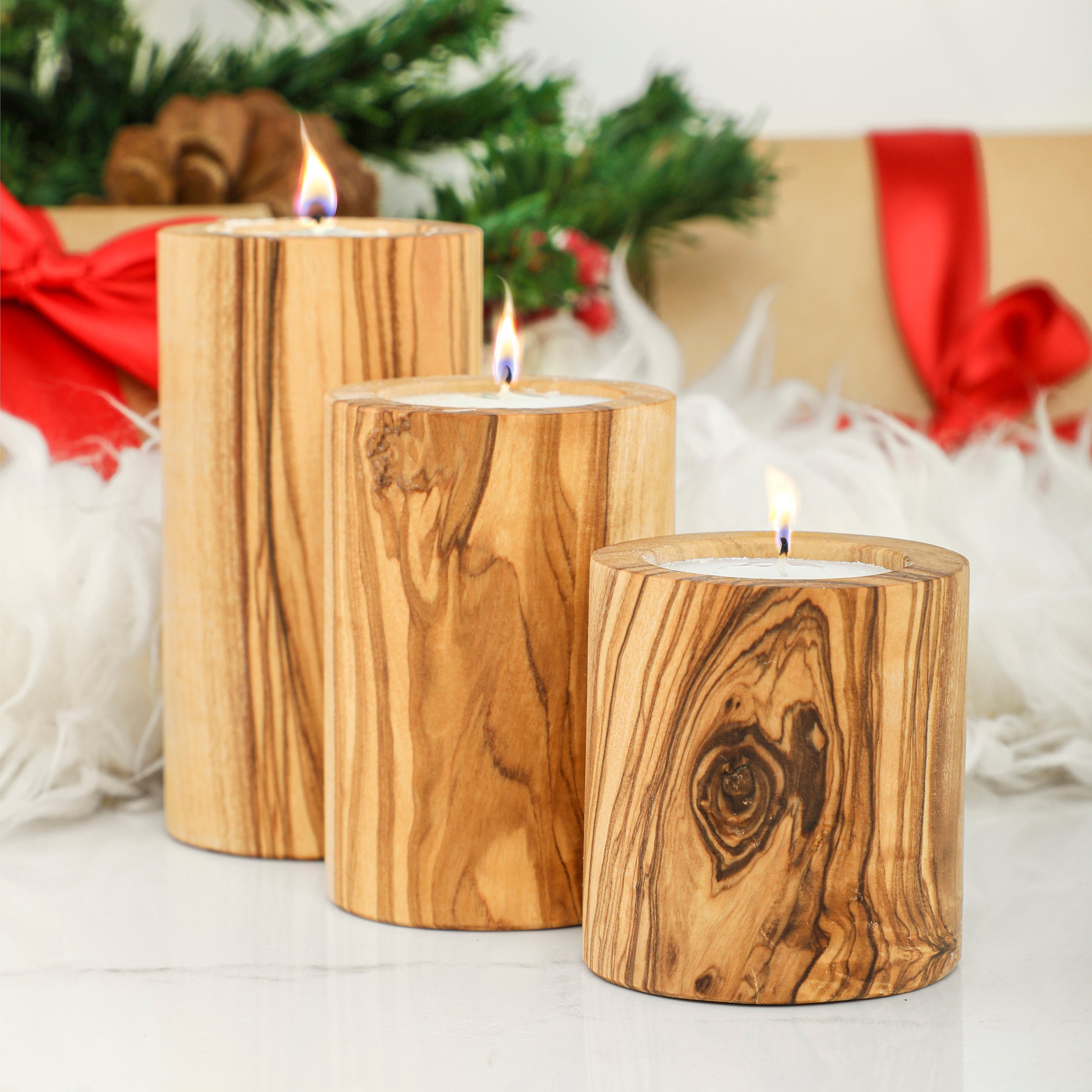 Olive Wood Candle Holders