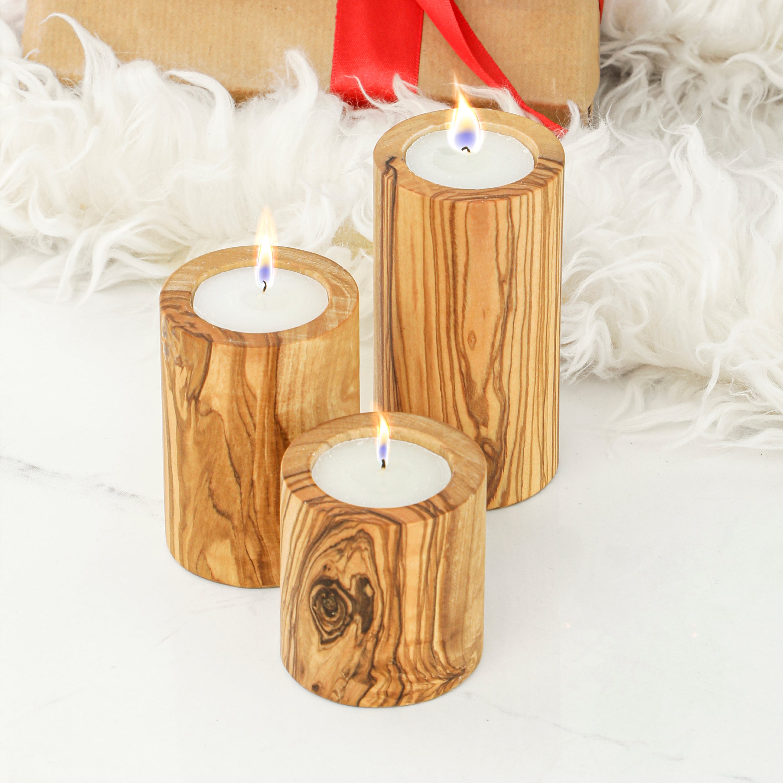 Olive Wood Candle Holders