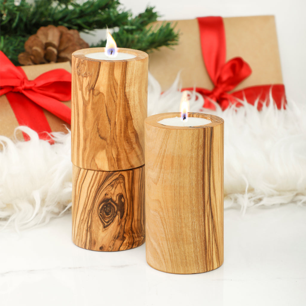 Olive Wood Candle Holders