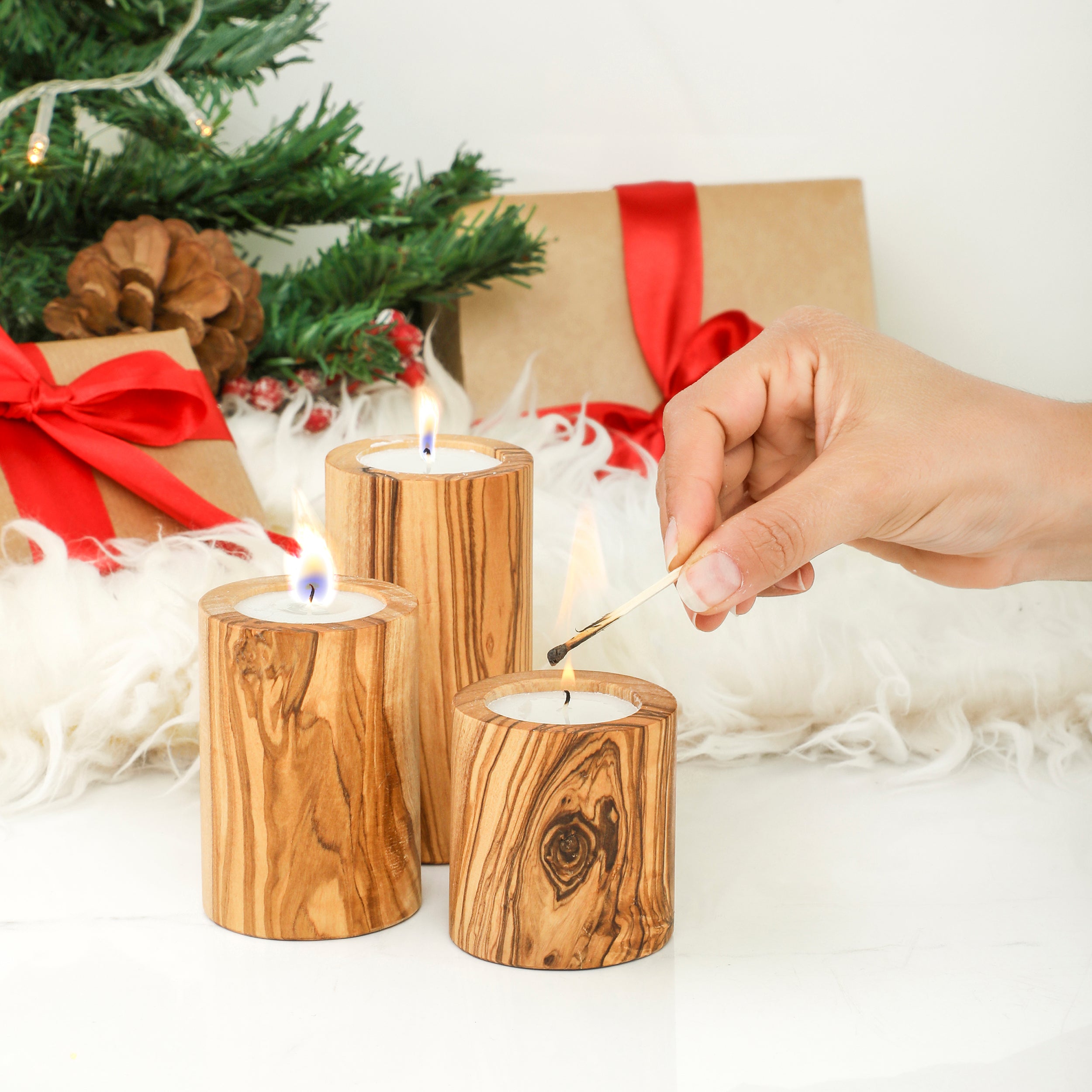 Olive Wood Candle Holders